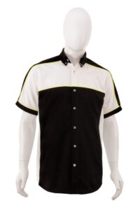 Camisa-carreras-caballero-negra-y-blanco-franja-verde-fosfo-de-frente